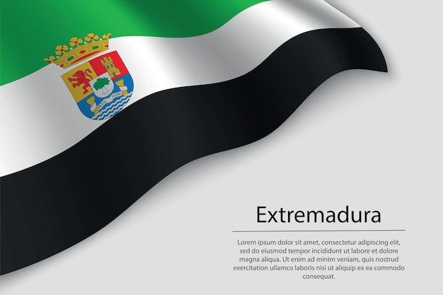 De golfvlag van Extremadura is een regio van Spanje Banner of lintvectorsjabloon