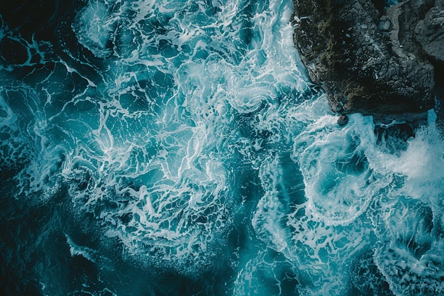 de golven erodeerden de koraalriffen aan de kust lucht drone beeld boven kijkend naar beneden van surf golven rollen