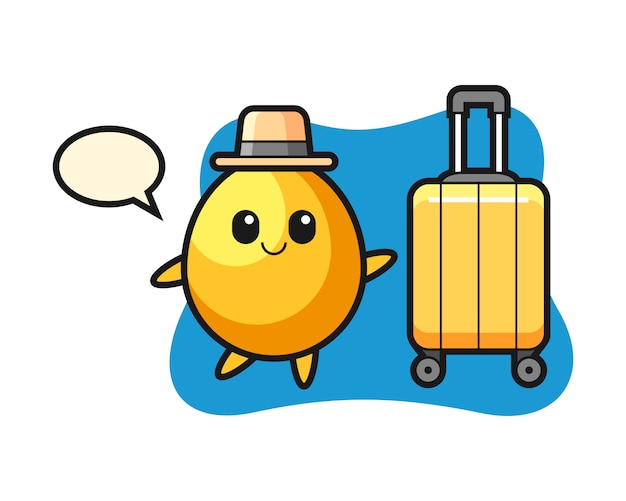 De gouden illustratie van het eibeeldverhaal met bagage op vakantie, leuk stijlontwerp