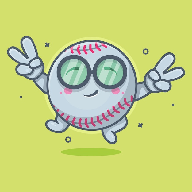 De grappige mascotte van het honkbalbalkarakter met het geïsoleerde beeldverhaal van het vredestekenhandgebaar