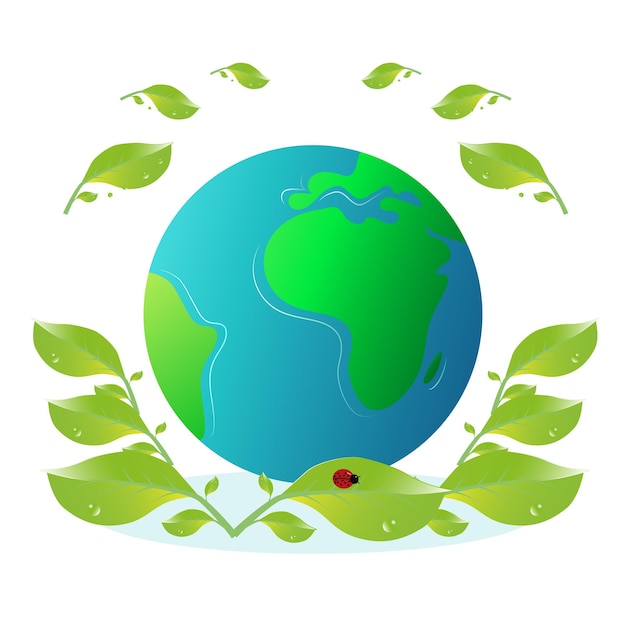 De groene en mooie planeet aarde kruipt als een insect op een blad