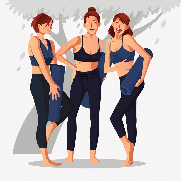 De groep vrouw stelt na yogaoefening