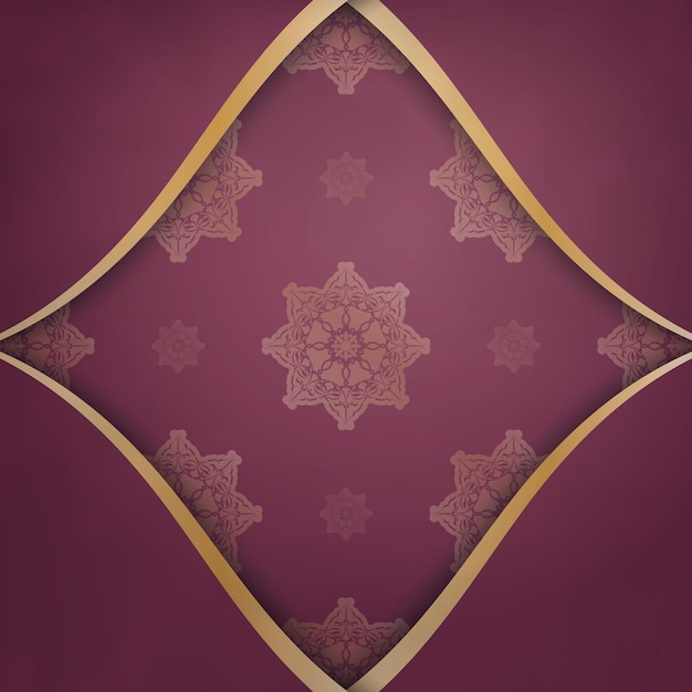 De groetenfolder in bordeaux kleur met antieke gouden ornamenten is klaar om te bedrukken.