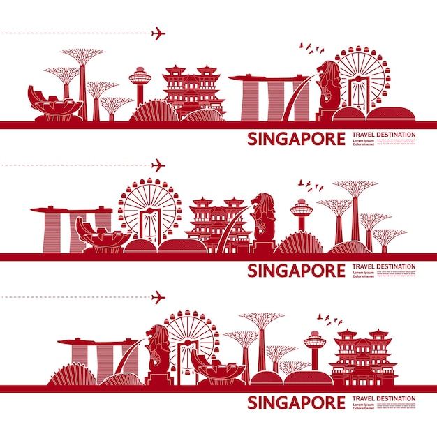 Vector de grote illustratie van de reisbestemming van singapore.