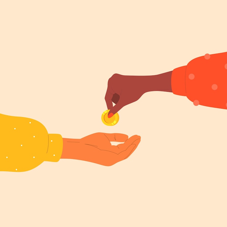 De hand houdt geld vast. Liefdadigheidsconcept