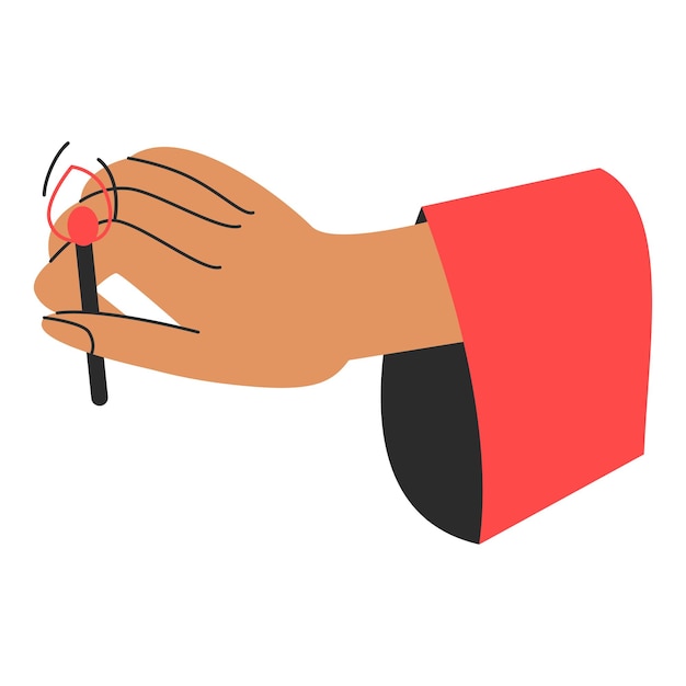 De hand van een vrouw houdt een match voor een wierookstokje Aromatherapie concept vectorillustratie