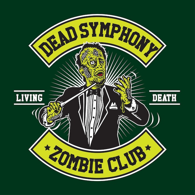 Vector de handtekening zombie conductor vector illustratie in patch design stijl dead symphony zombie