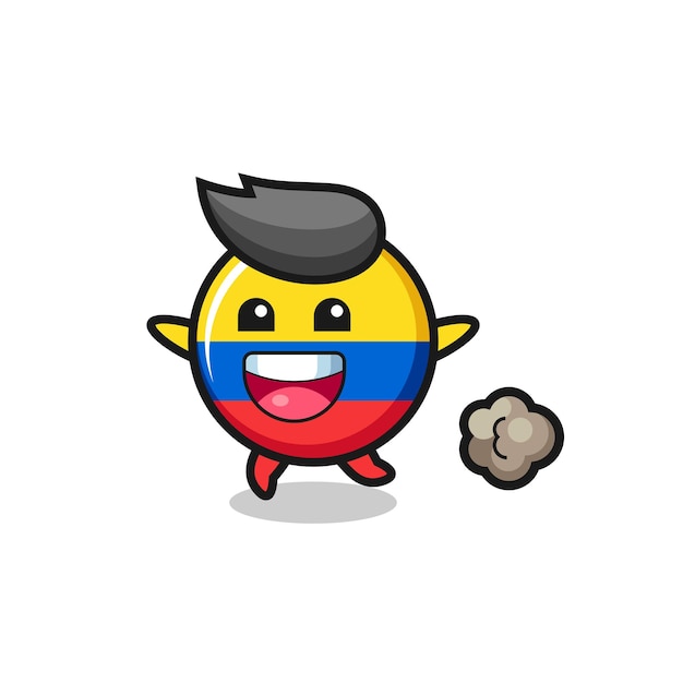 De happy colombia vlag badge cartoon met rennende pose