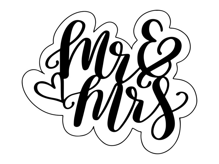 Vector de heer en mevrouw belettering illustraties bruiloft auto trouwkaart ontwerp