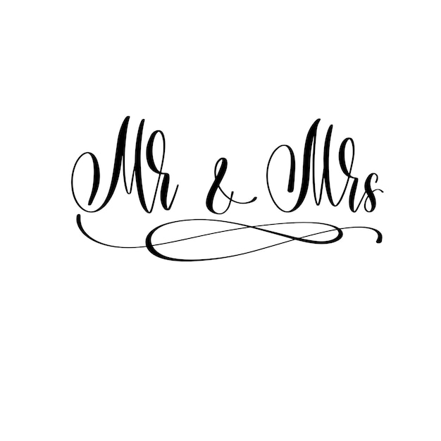 De heer en mevrouw hand belettering inscriptie op huwelijksuitnodiging of valentijnsdag ontwerp