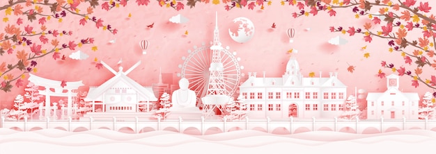 De herfst in Sapporo, Japan in document sneed stijl vectorillustratie.