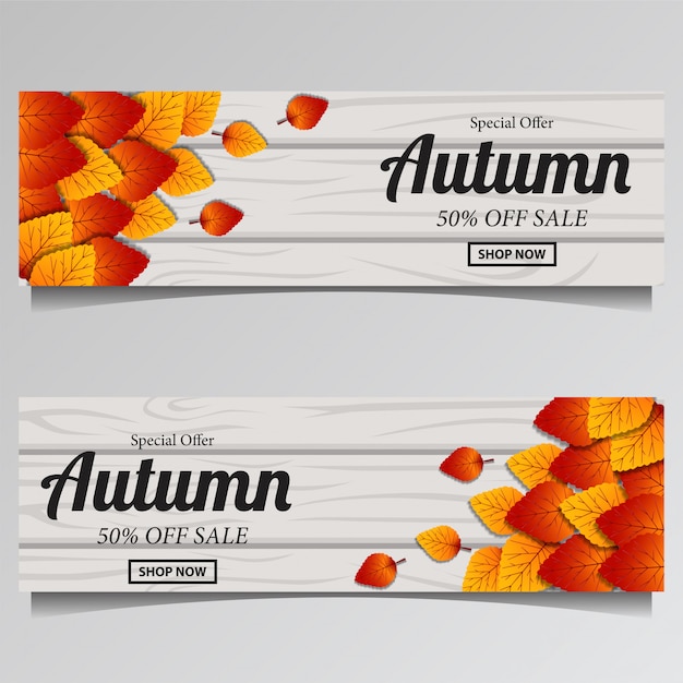 De herfst met dalingsbladeren op het hout voor verkoopbanner