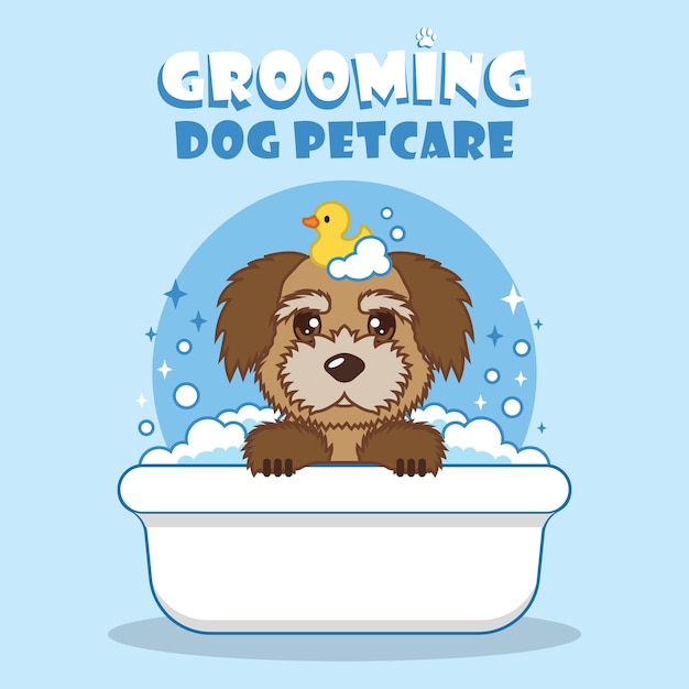 De hond in het bad icoon vector illustratie Gewassen hond op geïsoleerde achtergrond Grooming teken concept