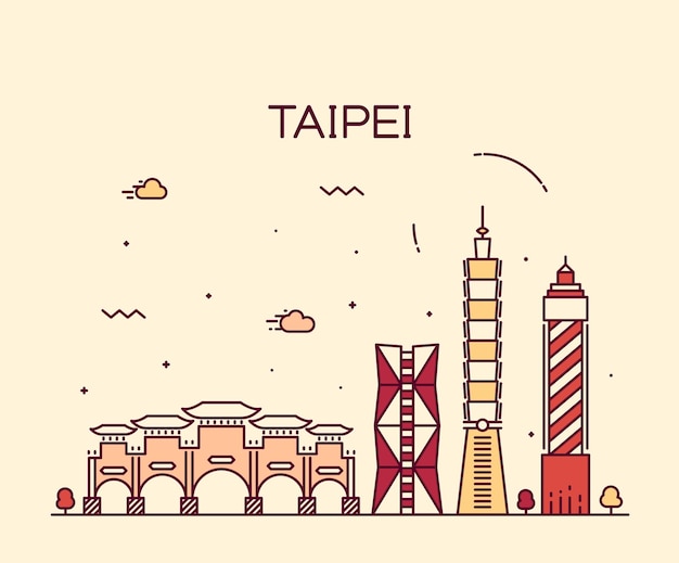 De horizon van Taipeh, gedetailleerd silhouet. Trendy vectorillustratie