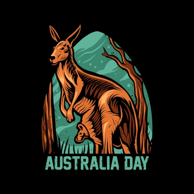 Vector de illustratie van de de dagkangoeroe van australië op zwarte