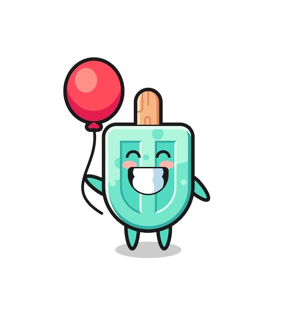 De illustratie van de ijslollymascotte speelt ballon schattig ontwerp