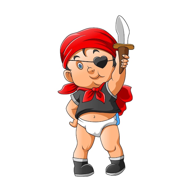 De illustratie van de piraten van de babyjongen die het kleine zwaard vasthouden