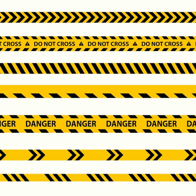 Vector de illustratie van de politielijn van de zwarte en gele grens van de politiestreep overschrijdt geen gevaar