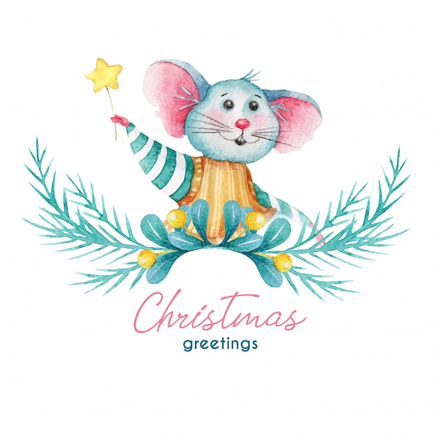 De illustratie van groetkerstmis van muis en decoratie