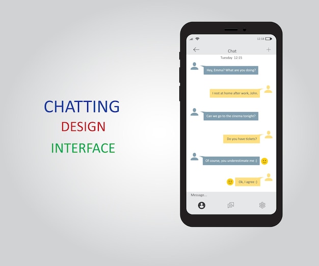 Vector de interface van de mobiele telefoon. applicatie met een dialoogvenster om te chatten. eps-10.