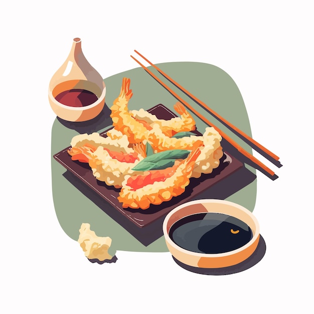 Vector de japanse garnalen van voedseltempura. smakelijke authentieke traditionele aziatische gerechten