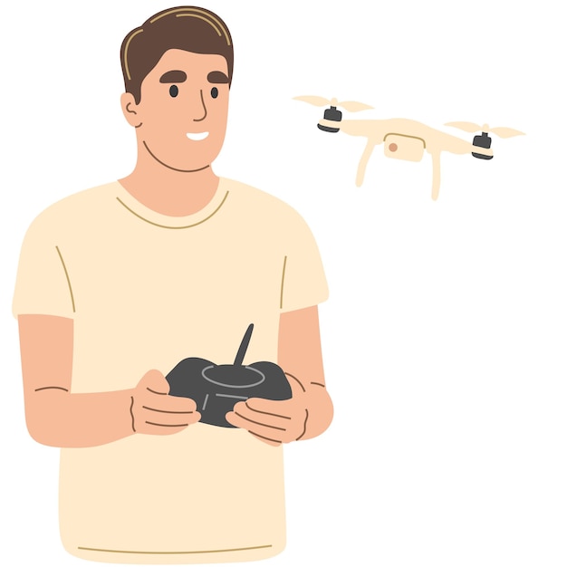 De jongen bestuurt de drone