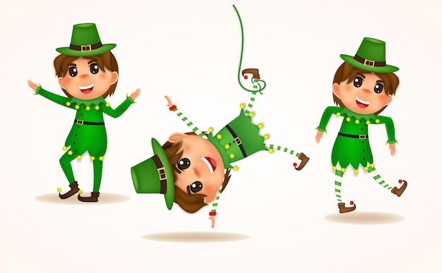 De jongen die Happy St Patrick's Day-charector begroet bij het evenement van vector