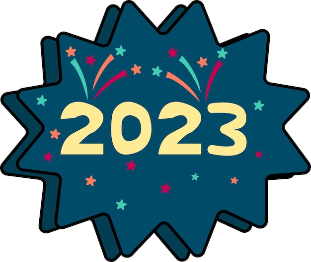 De kaart van 2023 met een blauwe achtergrond omgeven door ontploffend vuurwerk