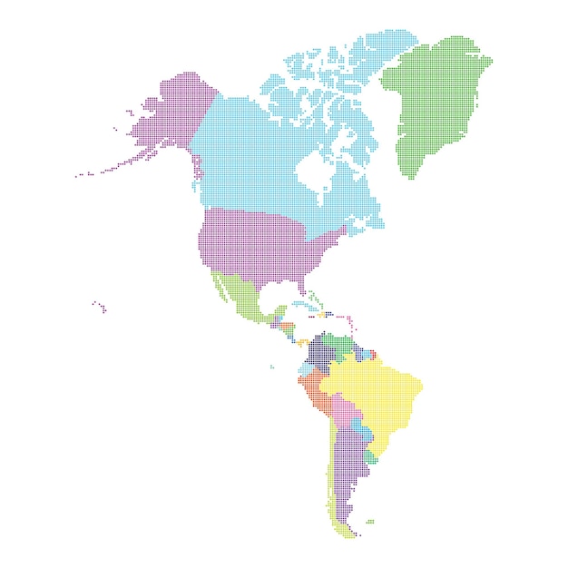 De kaart van Amerika gemaakt van halftoonstippatroon