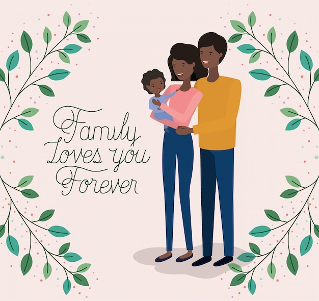 De kaart van de familiedag met zwarte ouders en dochter doorbladert kroon