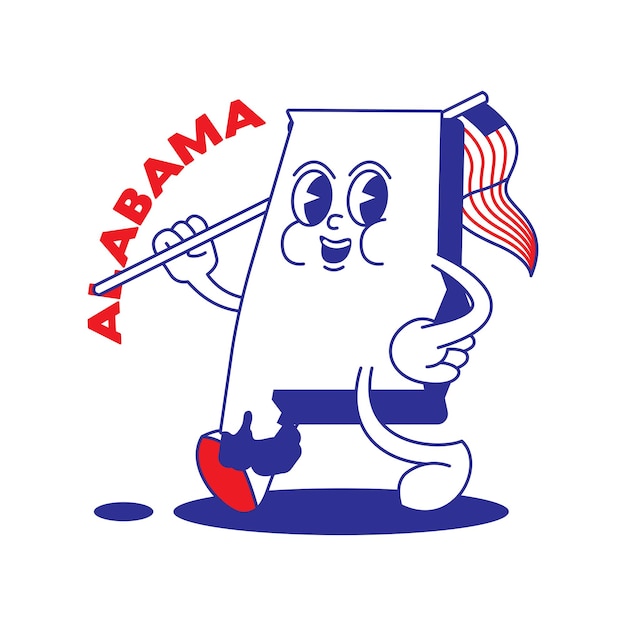 De kaart van de staat Alabama Retro Mascotte