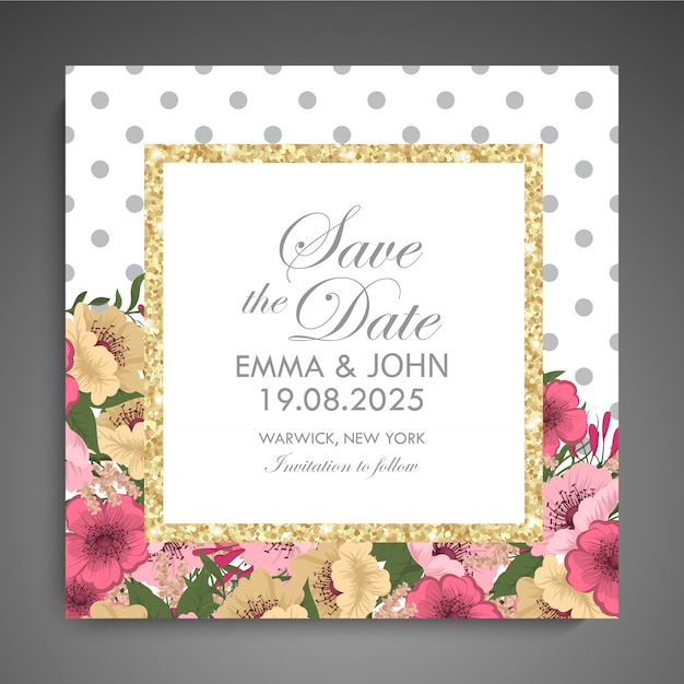 De kaartreeks van de huwelijksuitnodiging met bloemen. Sjabloon. Vector illustratie