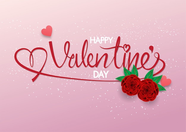De kalligrafie met twee rood nam op roze achtergrond, de dag van de gelukkige valentijnskaart toe