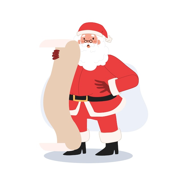 De kerstman checkt het papier van de checklist in vectorillustratie