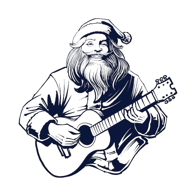 Vector de kerstman speelt gitaar lijn kunst vector