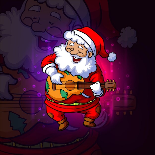 De kerstman speelt het gitaar-esport-mascotteontwerp van illustratie