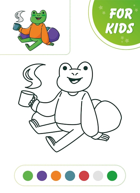 De kikker drinkt thee Cute toad Vector illustratie kleurboek voor kinderen