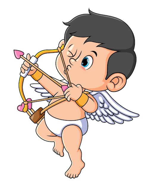 De kleine Cupido-jongen probeert het meisjeshart te schieten