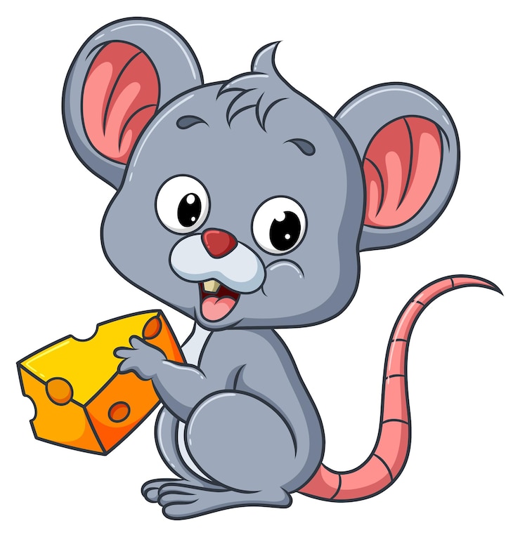 Vector de kleine muis eet kaas terwijl hij zit ter illustratie