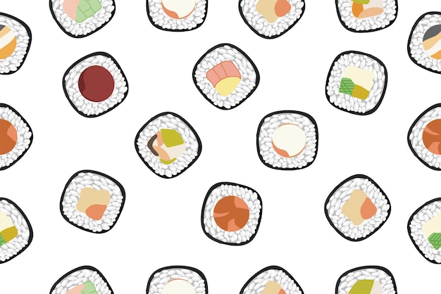 De kleurrijke achtergrond van sushi rolt Aziatisch keuken vectorontwerp op wit