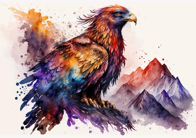 De kunst van Phoenix in aquarel Vector Een waar meesterwerk