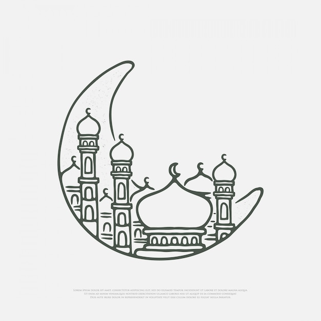 De kunstlijn van een grote moskee op een halve maan