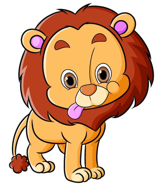 De leeuw poseert schattig met de tong uit de afbeelding