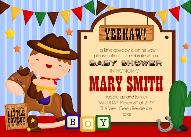 De leuke uitnodiging van het baby shower van de cowboy