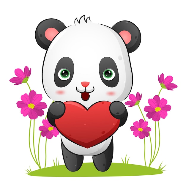 De lieve panda knuffelt een liefdespop ter illustratie van de valentijnskaart