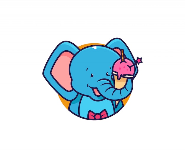 De logo hoofd olifant eet ijs.