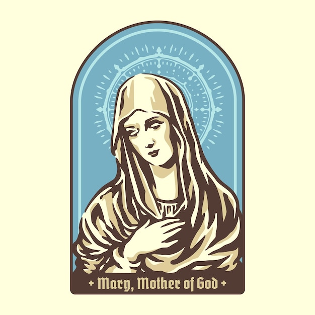 Vector de maagdelijke mary moeder van god vintage stijl illustratie