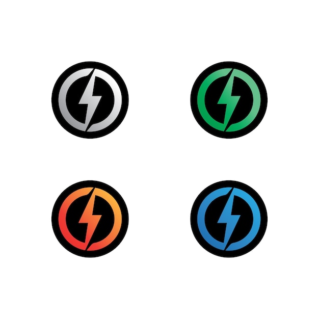 De machtsvector, flash ogo en bliksemschicht en pictogram elektriciteit illustratie sjabloonontwerp