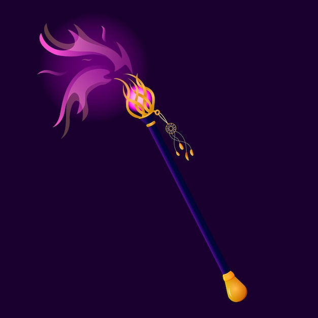 De magische staf van een tovenaar met een gloedeffect de scepter van de tovenaar vector cartoon tovenaarsuitrusting