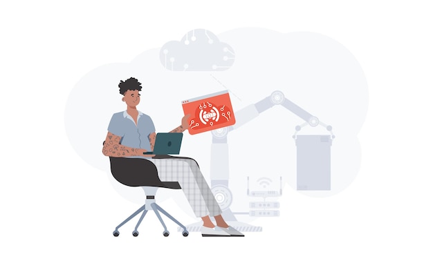 De man houdt een pictogram van een internetding in zijn handen IoT-concept Goed voor websites en presentaties Vector illustratie